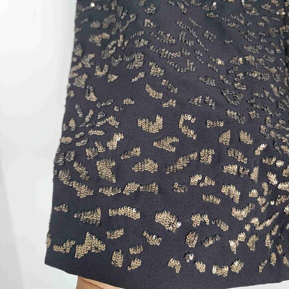 Elie Tahari E7097309 Black Gold Animal Print Knee Length Skirt Sequins Size 10 - Picture 3 of 7